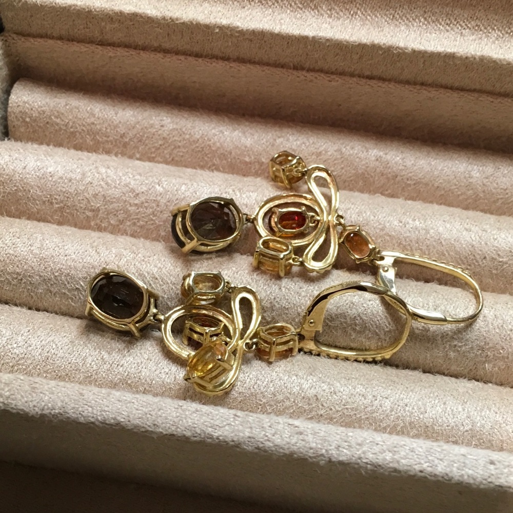 Gold 925 Smoky Quartz, Tourmaline, Citrine Earring - Picture 5 of 8